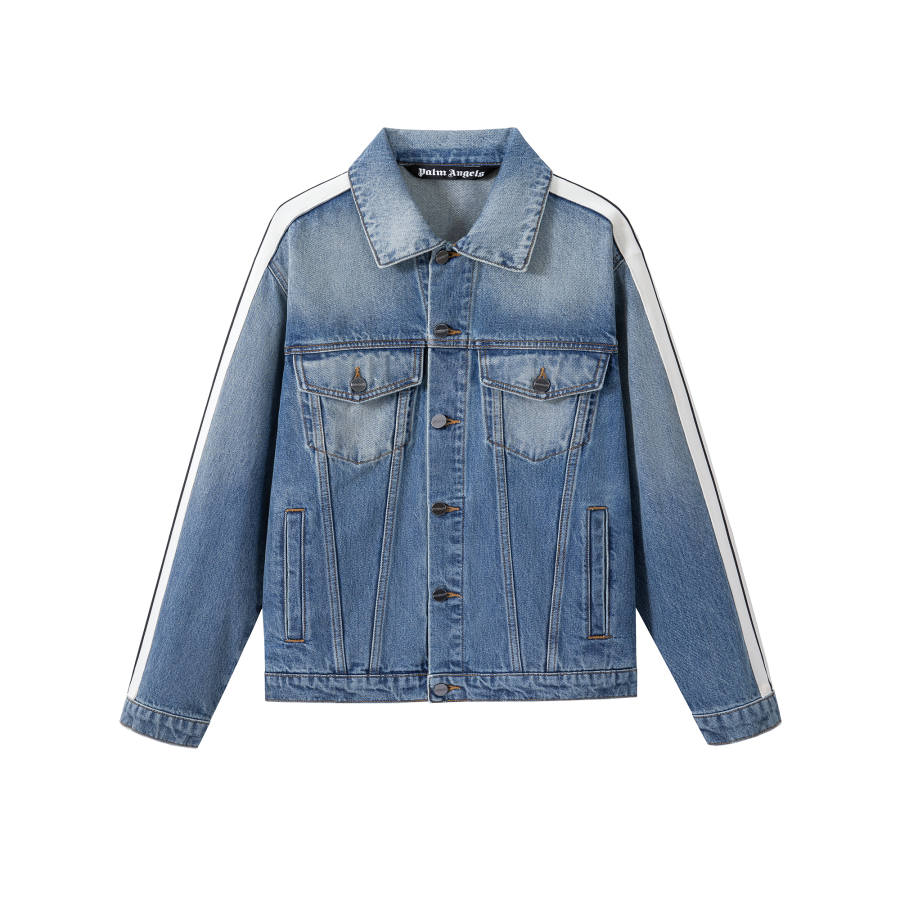 PALM ANGELS Denim Jackets Unisex Colorful Blue Lapel Moderate Straight Fit